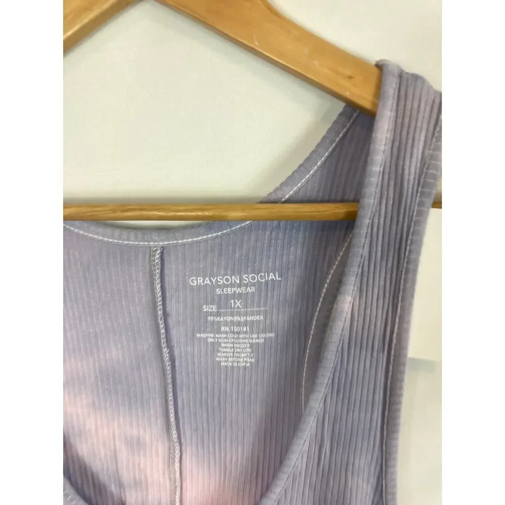 NWT Grayson Social Sleepwear Purple Tie Dye Romper Size 1X